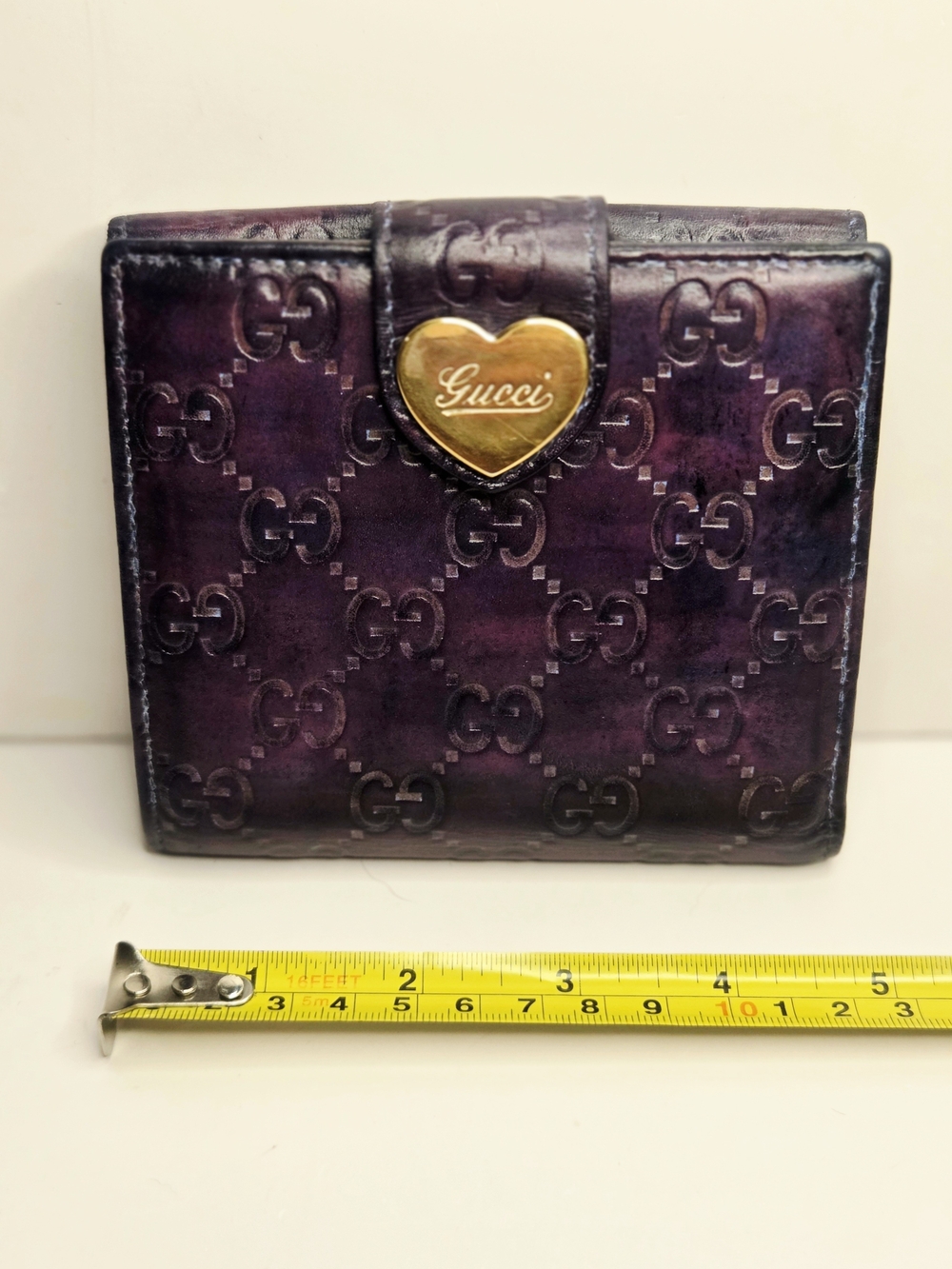 Vintage Gucci Wallet Purple Heart GG Y2K Leather Bifold Authentic with COA - Picture 8 of 15